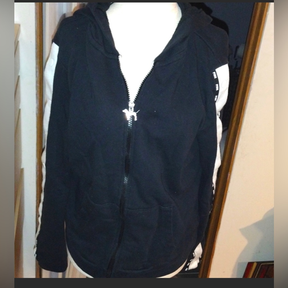 Large zip up sweatshirt by VS Pink. Sleeves unbutton down the arm.